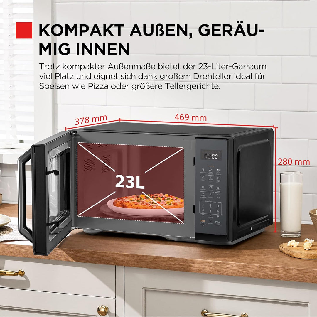 TOSHIBA microwave in mirrored black, 23 liters, 800W, digital solo mini microwave with 11 power leve
