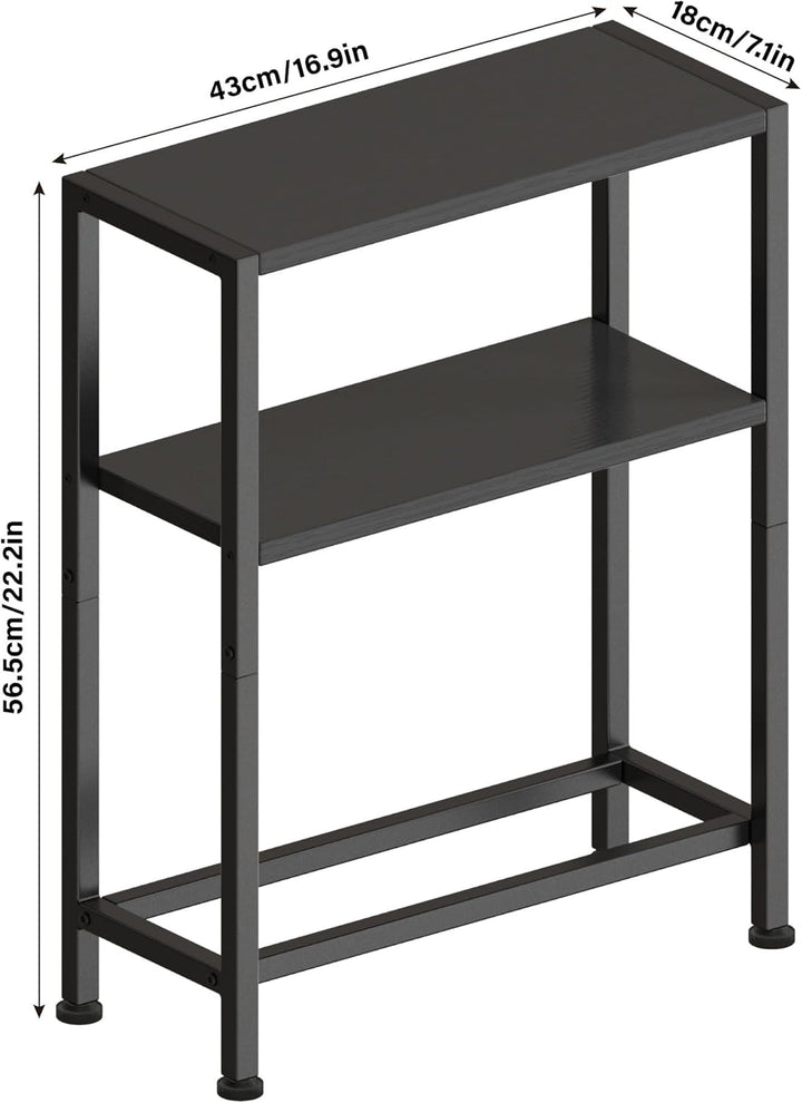 Schmaler Beistelltisch, Nachttisch, 2er Set, 3 Ablagen Nachttisch Schmal mit Stauraum, sofa beistell