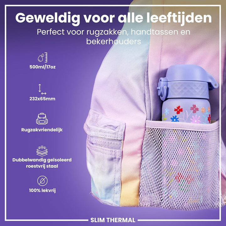 ion8 Vakuumisolierte Edelstahl-Trinkflasche 500ml Auslaufsicher Einhandöffnung Sichere Verriegelung
