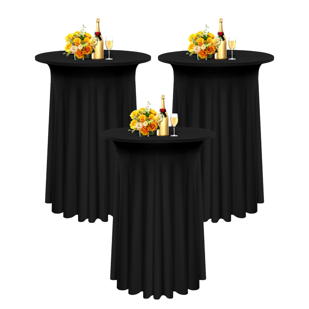 3 Packs Spandex Cocktail Tischdecke mit Röcken 60x110cm, schwarzer Stretch Cocktail Tischtuch für ho
