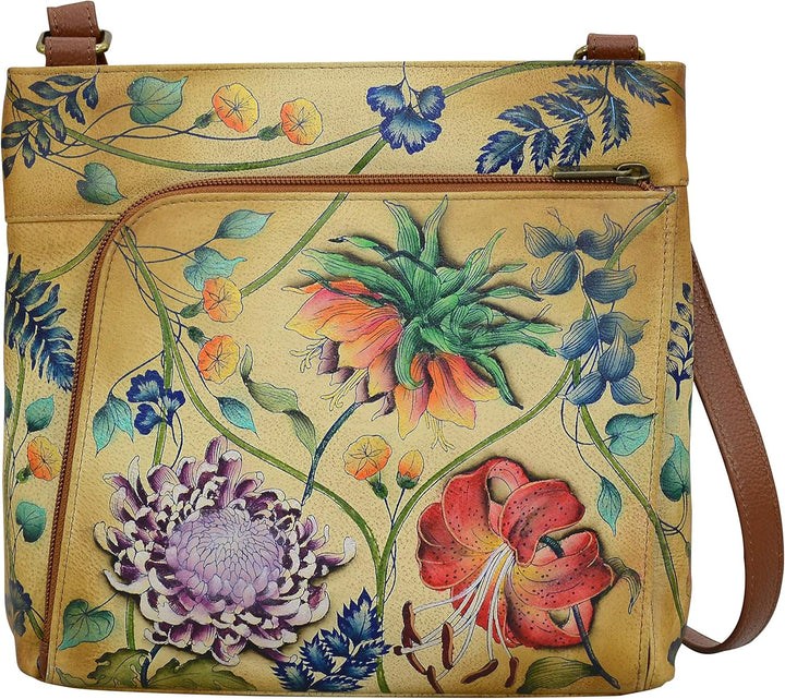 Anuschka Handbemalte Crossbody Tasche mit Organizerfach & RFID-Schutz Carribean Garden, Carribean Ga