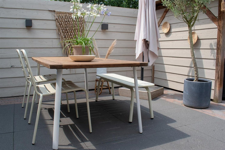 MaximaVida Gartenbank Max aus Metall 120 cm Elfenbein- ohne Rückenlehne 120 x 35 x 45 cm Elfenbein,