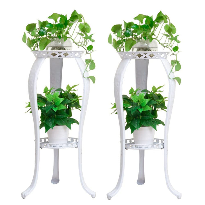 Cre Cra Pflanzenständer,2 Ebenen,für drinnen und draussen,Blumentopfhalter,Metall Blumenständer schw