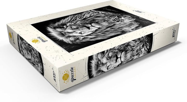 Schwarz-Weiss-Bild eines Majestätischen Löwen - Premium 1000 Teile Puzzle - MyPuzzle Sonderkollektio
