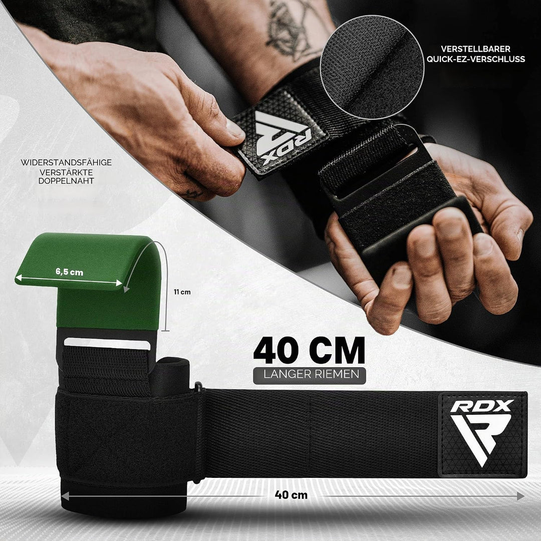 RDX Zughilfen Haken Krafttraining, 8mm Gepolstert Handgelenkschutz, Profi Bodybuilding Gewichtheben