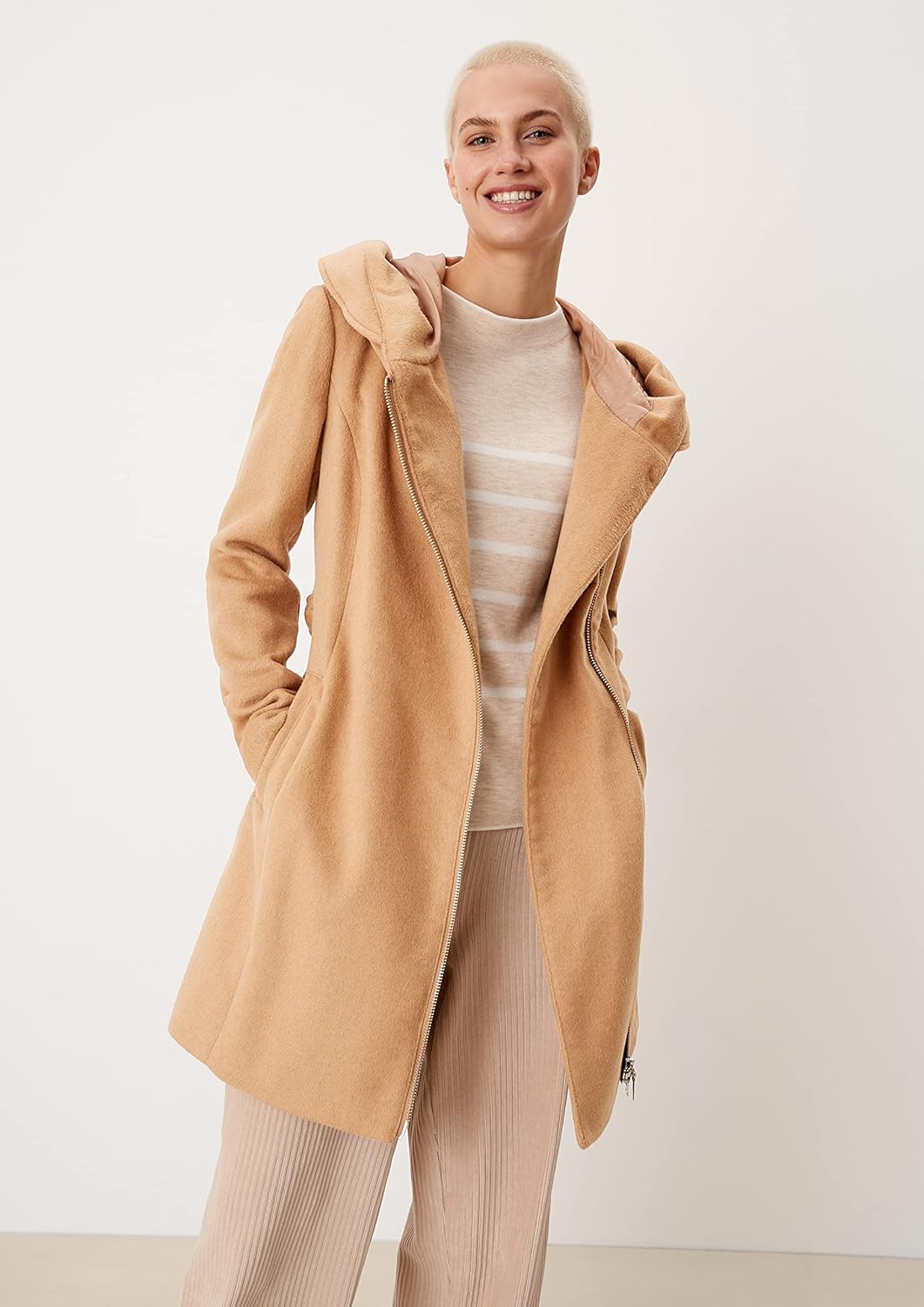 s.Oliver Kapuzenmantel aus flauschigem Wollmix 34 Beige, 34 Beige