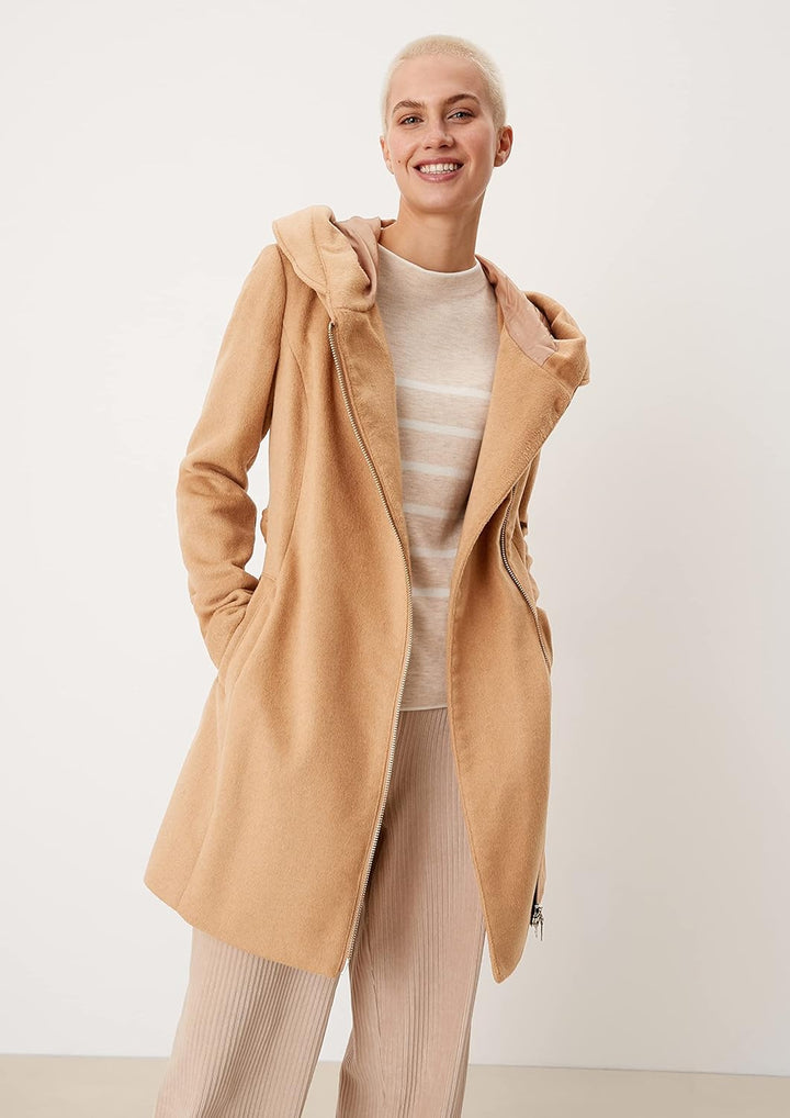 s.Oliver Kapuzenmantel aus flauschigem Wollmix 34 Beige, 34 Beige