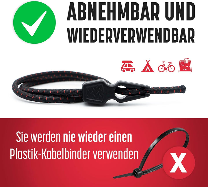 MAGMA Packung mit 12 elastischen Spannern 50 cm, Transportroken für V20 Magma, Fahrradträger, Ösen,
