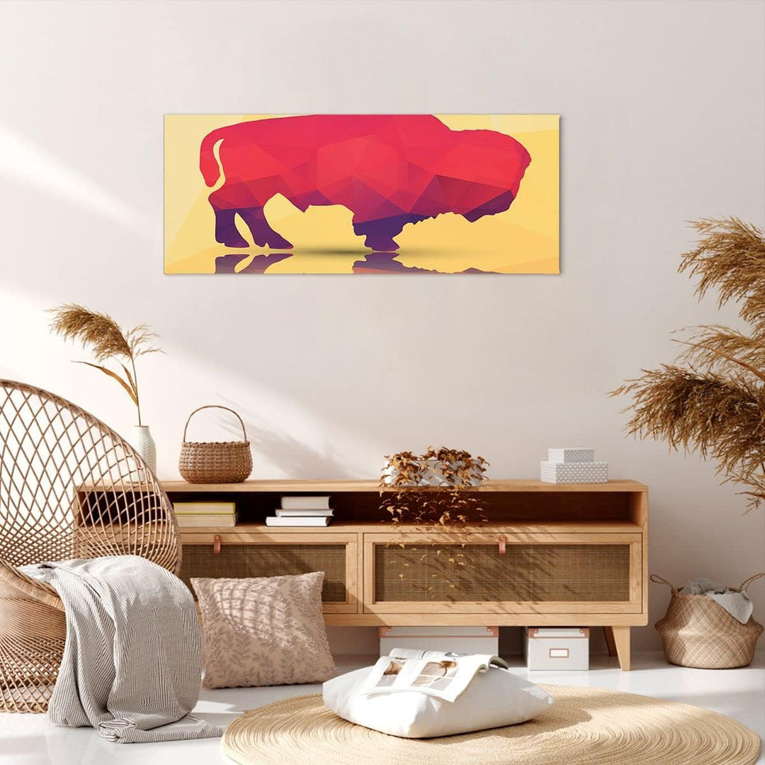 Wandbilder Dekoration Wohnzimmer Bison Illustration Bunt Grafik Panorama Bilder auf Leinwand 120x50c