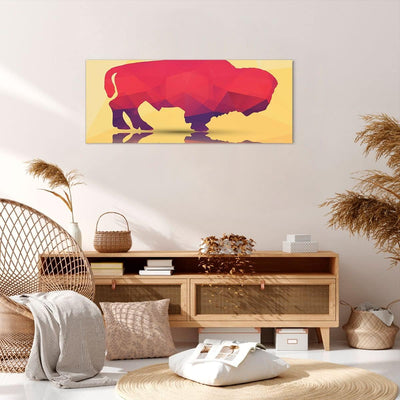 Wandbilder Dekoration Wohnzimmer Bison Illustration Bunt Grafik Panorama Bilder auf Leinwand 120x50c