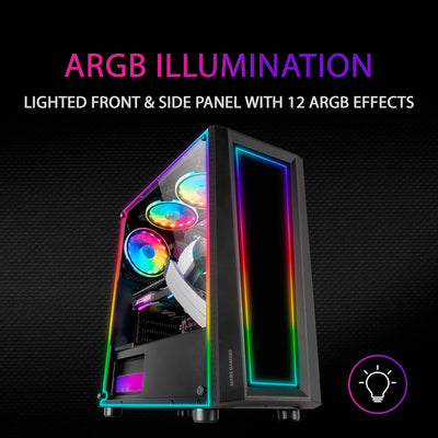 MarsGaming MC-Art Schwarz, PC Gaming ATX Gehäuse, Doppelt Zeichnbar Gehärtetes Glas, ARGB 12 Mode, 1