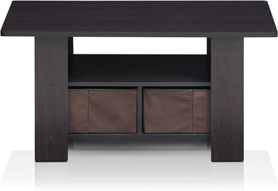 Furinno Andrey Couchtisch mit 2 Einschüben, holz, Dunkle Walnuss, 48 x 80 x 39.62 cm Dunkel Walnuss,