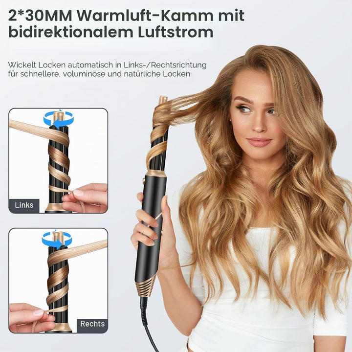 KYN 6 in 1 Warmluftbürste Föhnbürste, Zusammenklappbar Lockenbürste mit Automatisch Rotierendem Lock