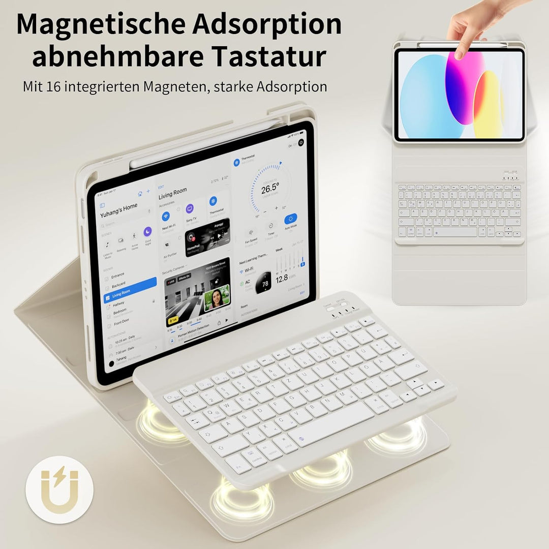 Hülle mit Tastatur für iPad A16 11/10 Gen 11/10,9 Zoll 2025/2022 | Integrierter Stifthalter Folio-St