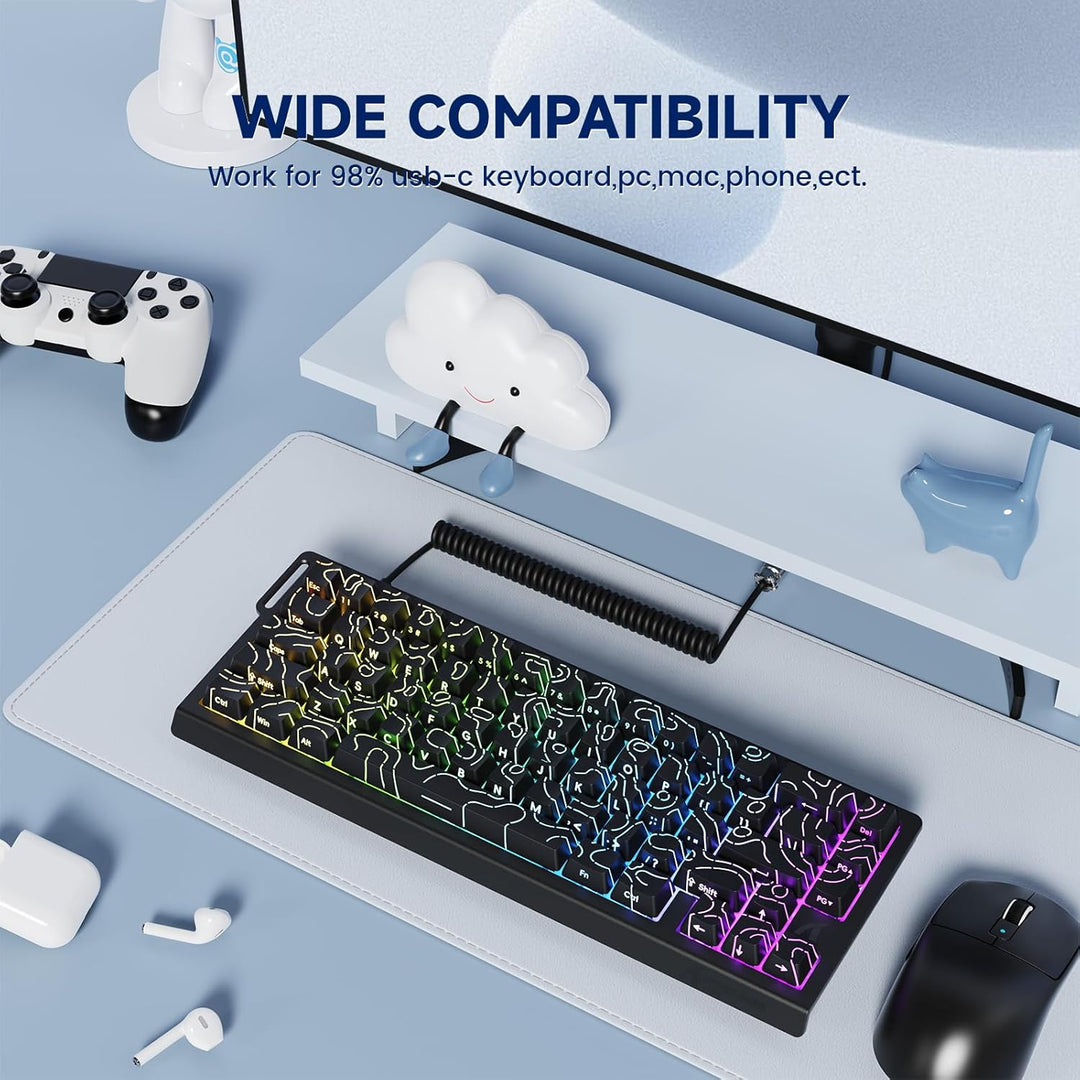 MAMBASNAKE C01 Spiral Tastaturkabel, Pro Custom Coiled USB C Kabel für Mechanische Tastatur, Typ C a