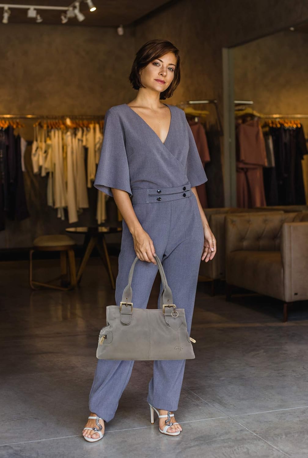 Gigi - Damen Leder Henkeltasche - Handtasche Klein/Mittelgross - mit Herz Schlüsselring - Othello 61