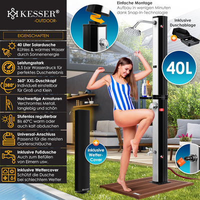 KESSER® Solardusche 40 Liter Solar Gartendusche | warmes Wasser | max. 60°C | Inkl. Schutzhaube | oh