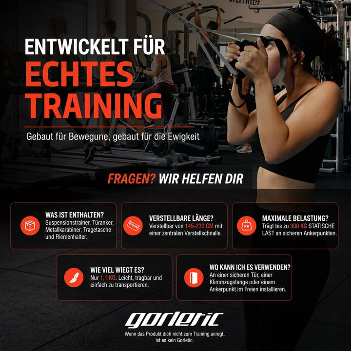 Suspensionstraining Trainingsgeräte, Sport Geräte, belastbar bis 300 kg, verstellbar von 145 bis 200