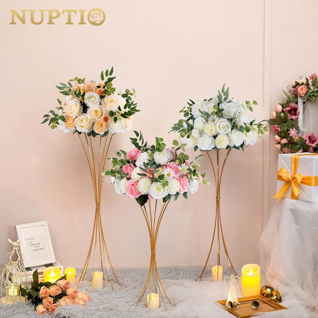 Nuptio 2 Stück Metallblume Trompete Vase 66cm Hoch Goldvase, Hochzeit Mittelstücke für Tische, Künst