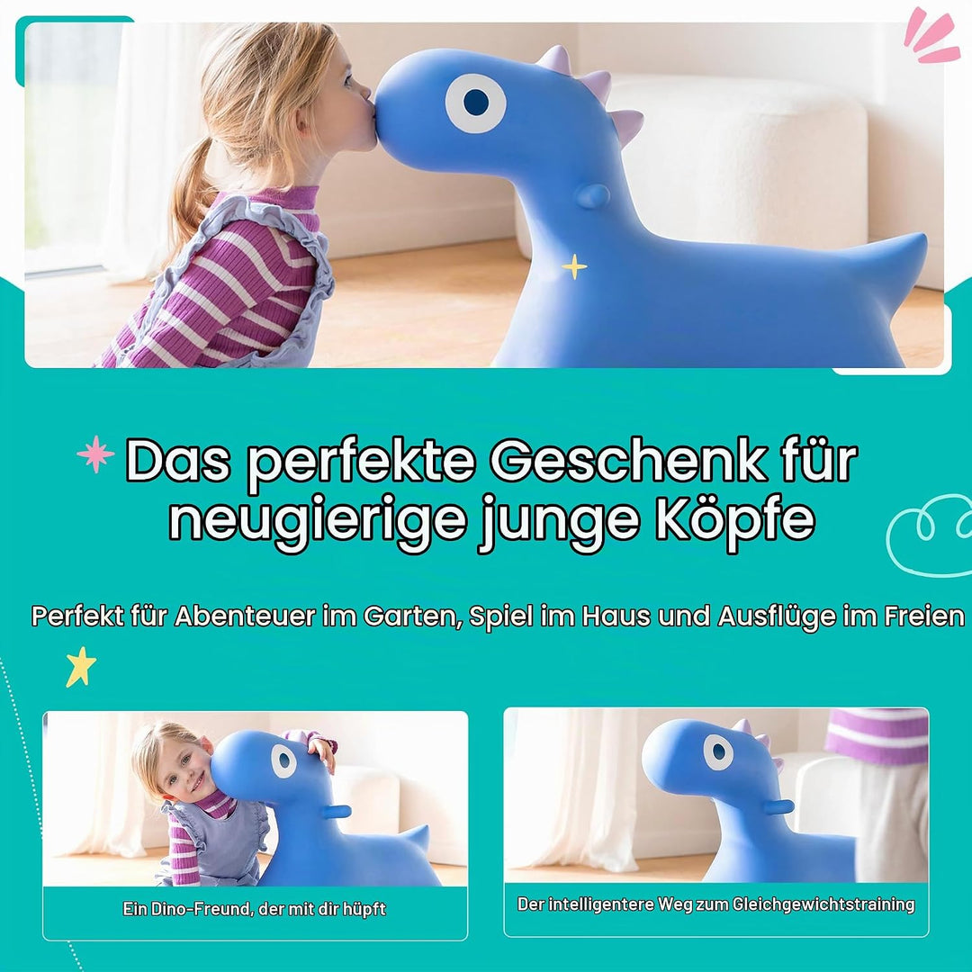 Quut - Hoppi Dino Springen – aufblasbares Springspielzeug – Aussen und Innen – Design – inklusive Pu