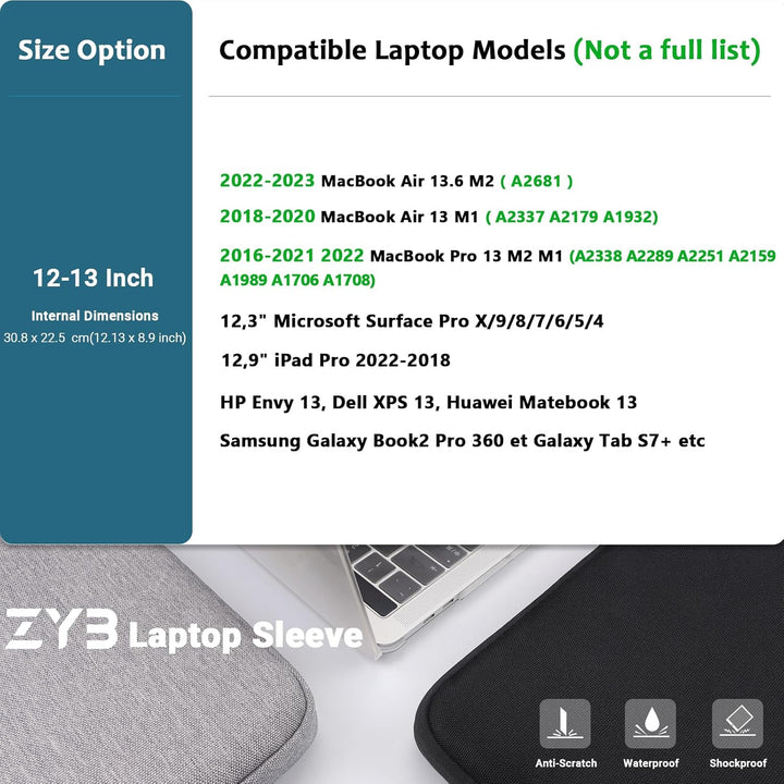 ZYB 13 Zoll Laptop Hülle, Laptop Tasche 13 Zoll für 2022-2024 2025 MacBook Air 13.6 Zoll M4 M3 M2, 2