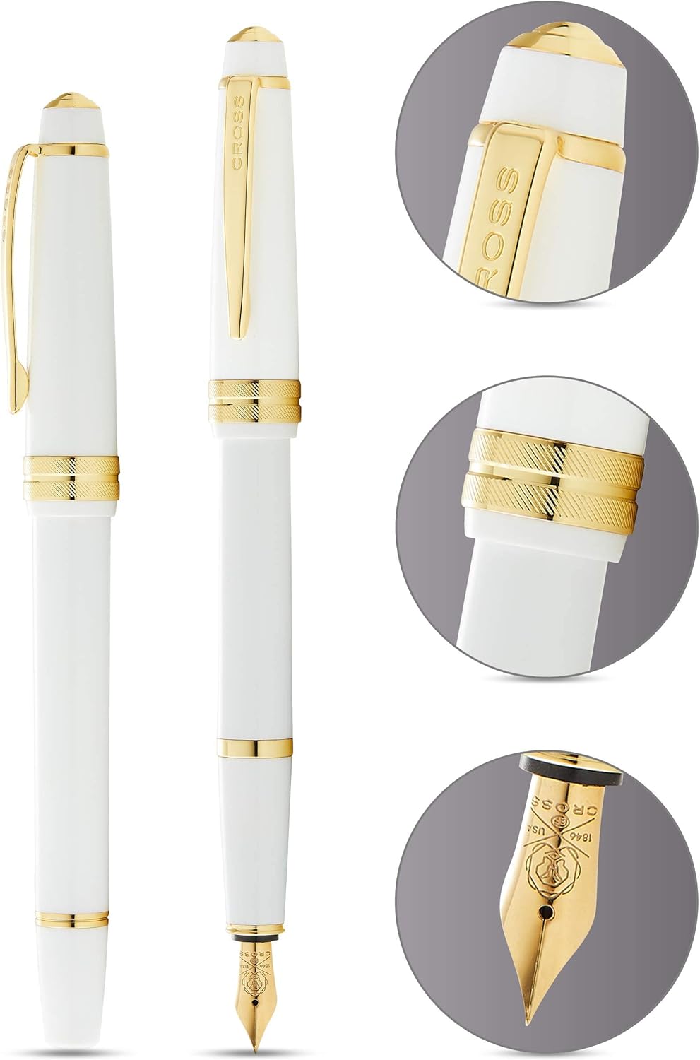 Cross Bailey Light Füllfederhalter (Federstärke F, inkl. Geschenkverpackung) Weiss-Lack mit goldfarb