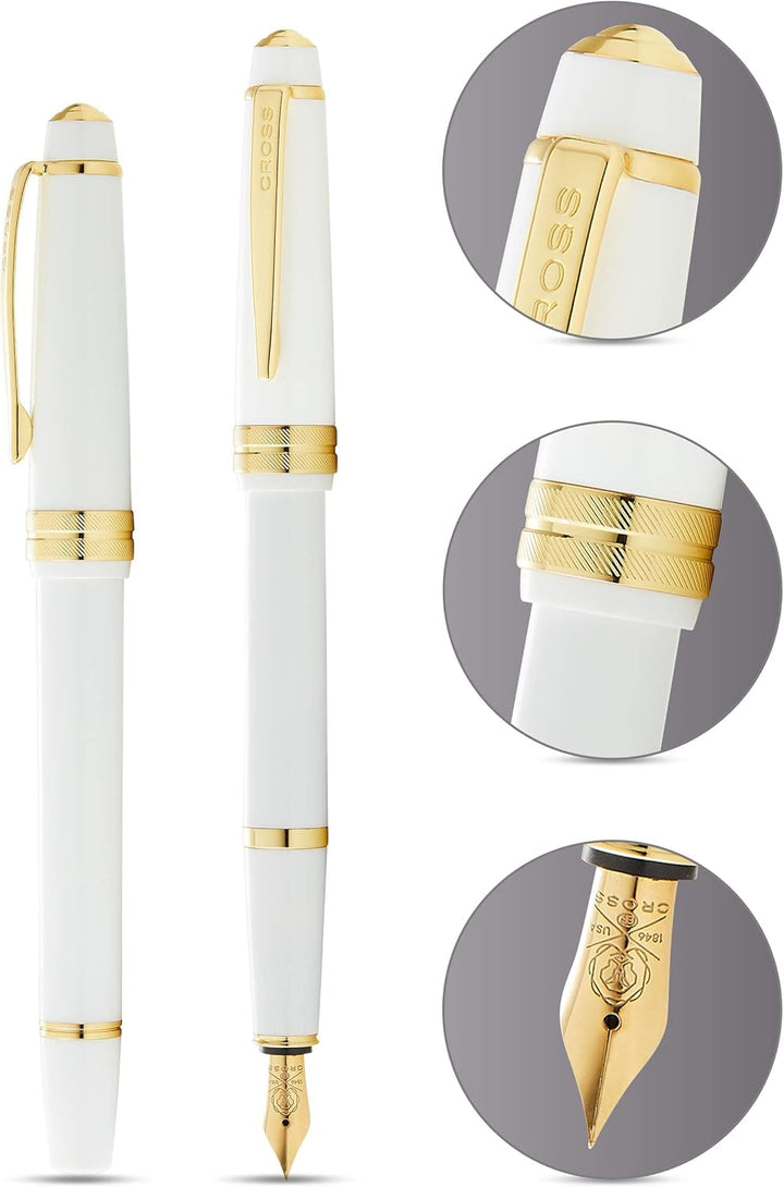 Cross Bailey Light Füllfederhalter (Federstärke F, inkl. Geschenkverpackung) Weiss-Lack mit goldfarb