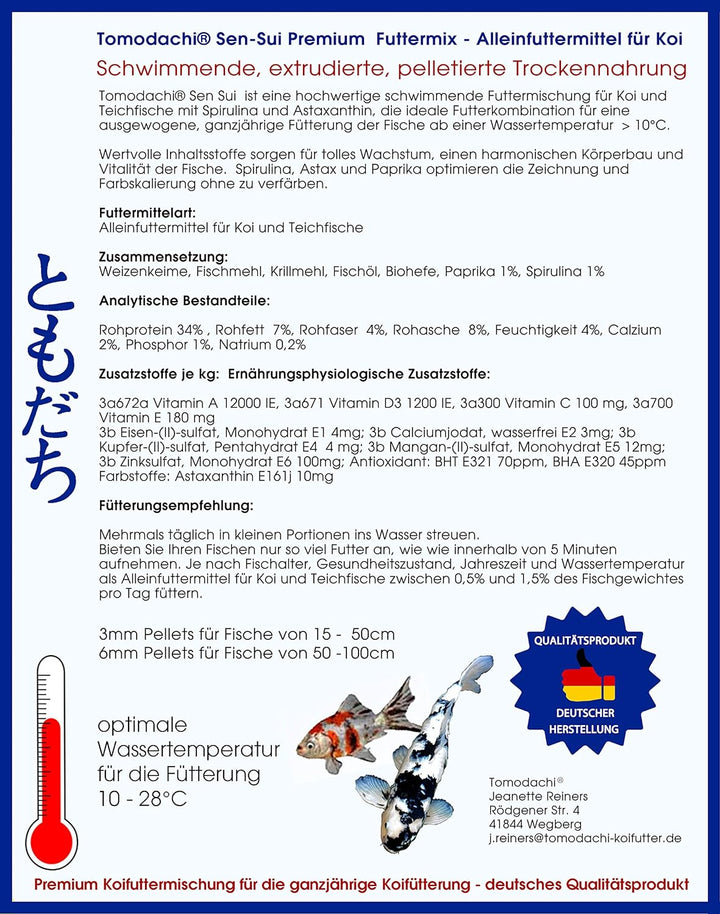 Koifuttermischung, Koifutter, Schwimmfutter, Premium Koimix, 4farbig Rot-Grün-Weiss-Braun, Teichfutt
