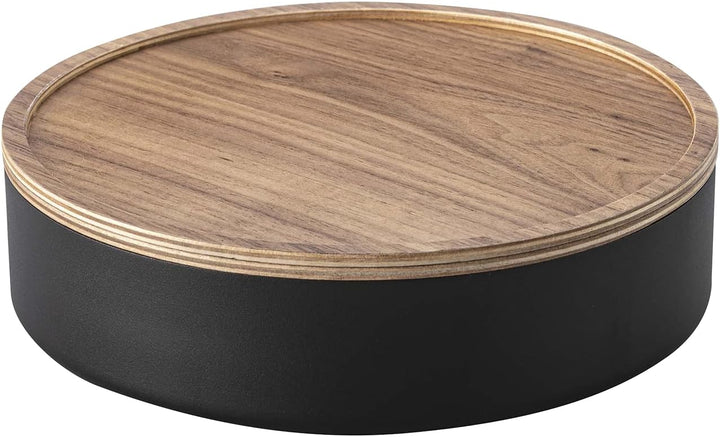 Yamazaki 5800 RIN Aufbewahrungsbehälter mit Deckel, rund, schwarz, Stahl/Holz, Minimalistisches Desi