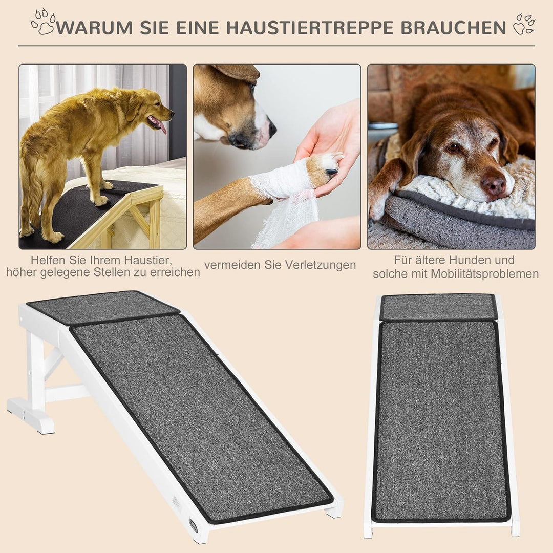 PawHut Hunderampe Hundetreppe mit rutschfestem Teppich, Hundeautorampe, Auto Kofferraumrampe rutschf