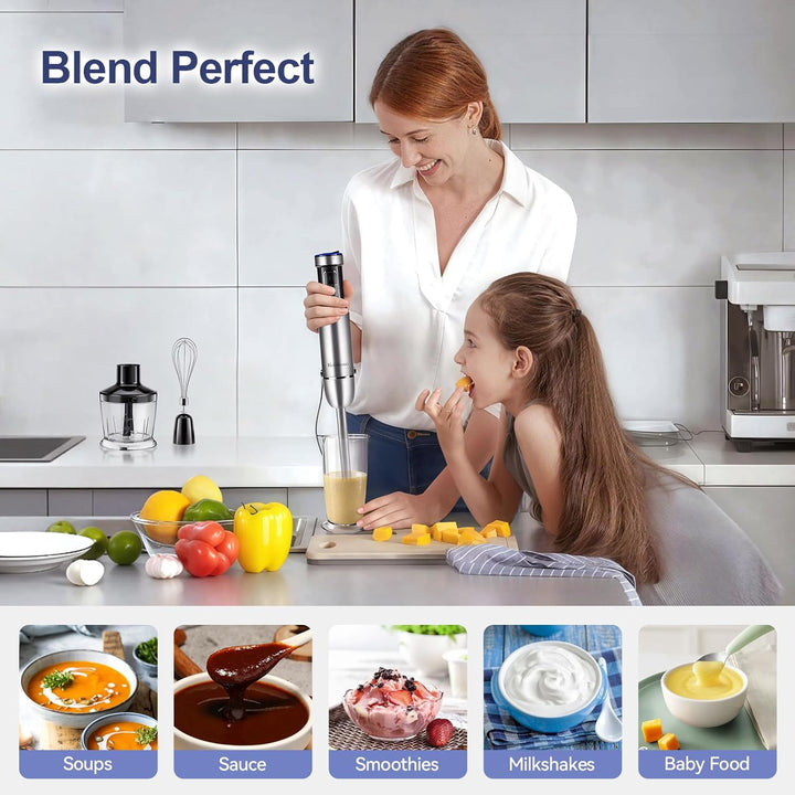 1500W Stabmixer, 4-in-1 Pürierstab, 25 Geschwindigkeitsstufen & Turbo-Stabmixer Set mit Schneebesen,