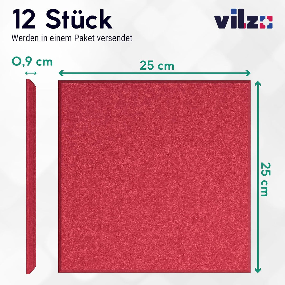 vilz 12 Stück Schallabsorber Panel Akustik aus recyceltem Filz - Akustikplatten Schalldämmung 250x25