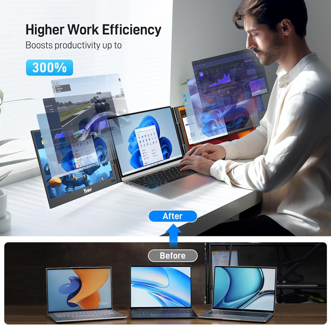 Yinker 15.6" FHD Triple Screen Laptop Erweiterung Laptop Screen Extender EIN-Kabel-Verbindung für 11
