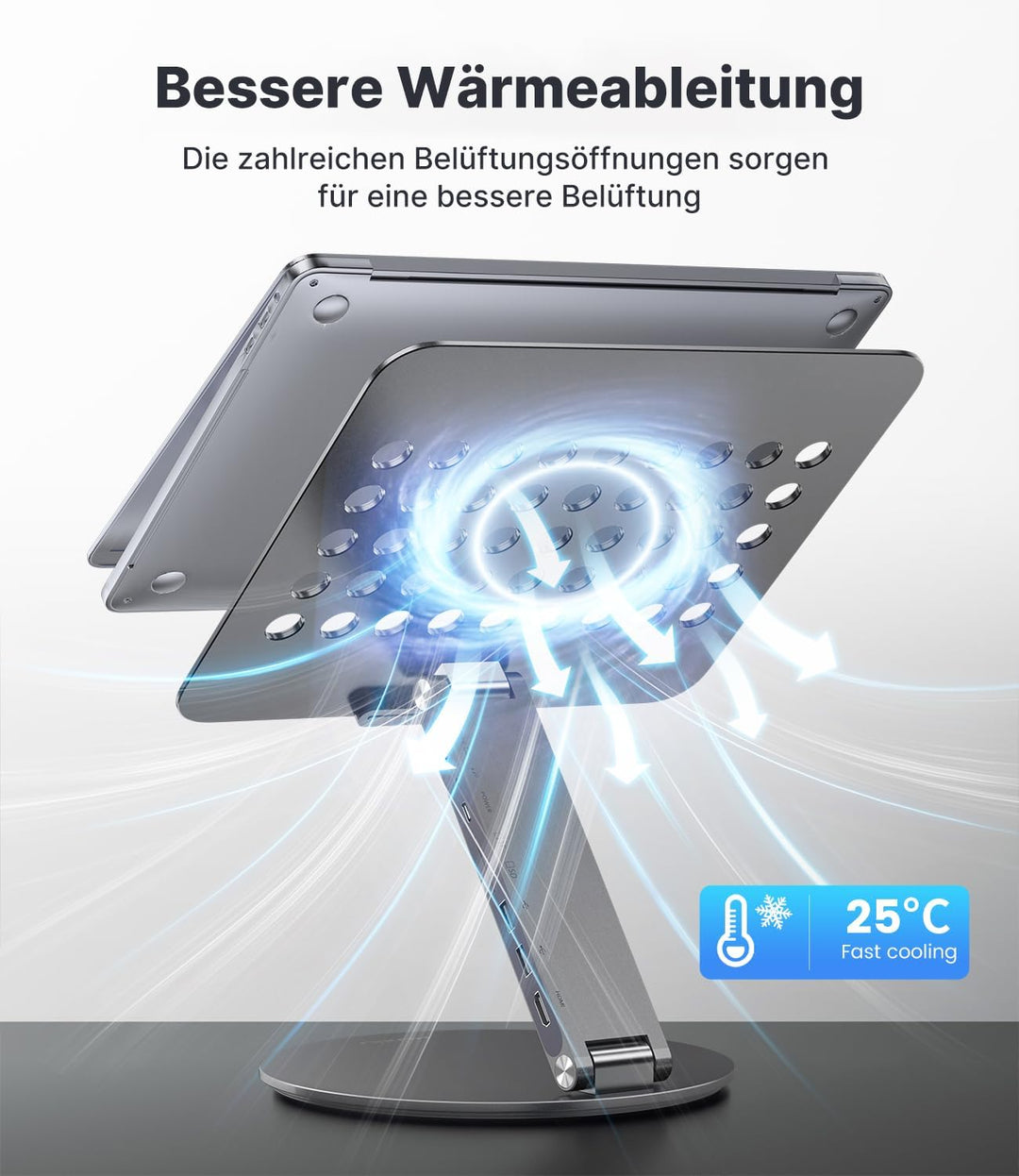 KU XIU Verstellbar Laptop Ständer mit 8-in-1 Dockingstation, Aluminium Laptop Halterung mit USB HUB