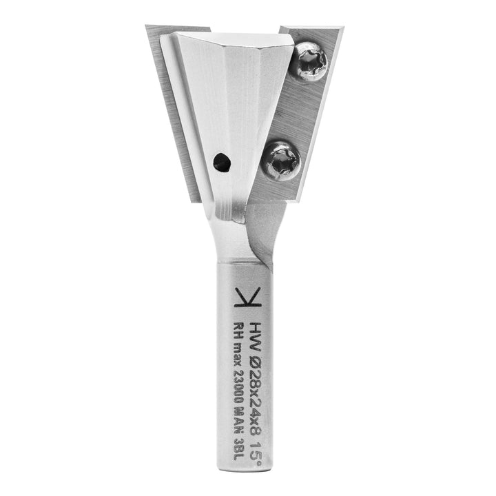 ENT 20398 Wendeplatten-Zinkenfräser HW, Schaft (S) 8 mm, NL 24 mm, D 28 mm, E 15°, SL 30 mm