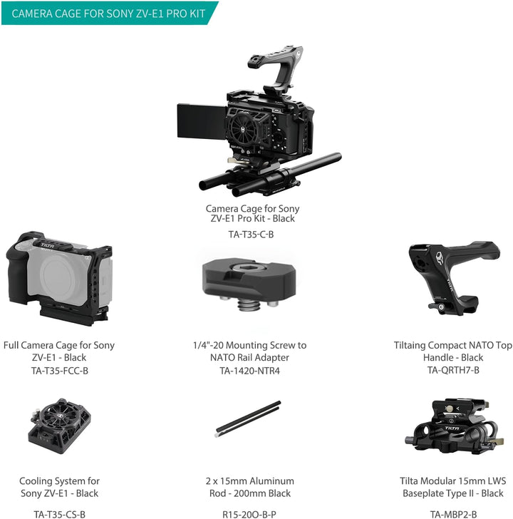 Tilta ZV-E1 Cage, Kompletter Kamerakäfig Kompatibel mit Sony ZV-E1 Pro Kit mit oberem Griff, Kühlsys
