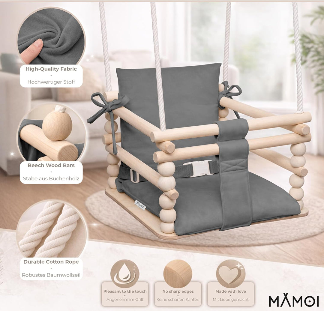 MAMOI® Babyschaukel Holz | Indoor Babyschaukel | Kinderschaukel Indoor | Babyschaukel 3 in 1 + SICHE
