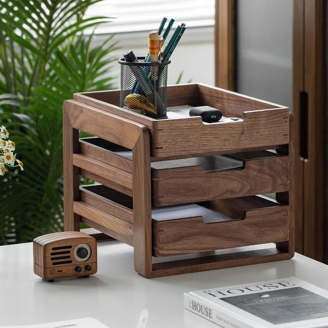 Vorratsbehälter Schwarzes Walnuss-Tisch-Tabletop-Regal Home Office-Desktop A4-Datei Aufbewahrungsbox