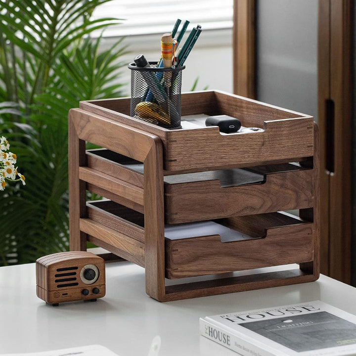 Vorratsbehälter Schwarzes Walnuss-Tisch-Tabletop-Regal Home Office-Desktop A4-Datei Aufbewahrungsbox