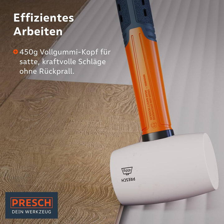 Presch Gummihammer Weiss 450g - Hartgummihammer mit Fiberglasstiel - ⌀=55mm - Weisser Naturkautschuk