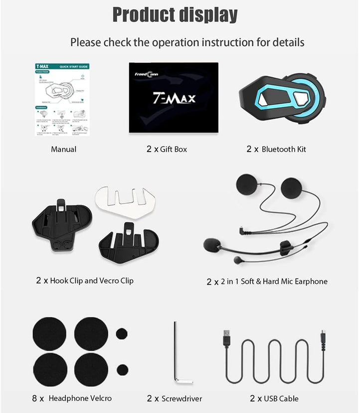 FreedConn T-Max Pro Motorrad Bluetooth Headset, Helm Intercom, Kommunikationssystem für bis zu 6 Mot