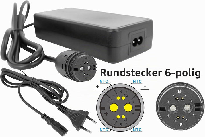 PowerSmart 42V 2A Ladegerät für 36V Lithium-Ionen Akkus mit Rosenberger Stecker für Go Swiss, Suntou