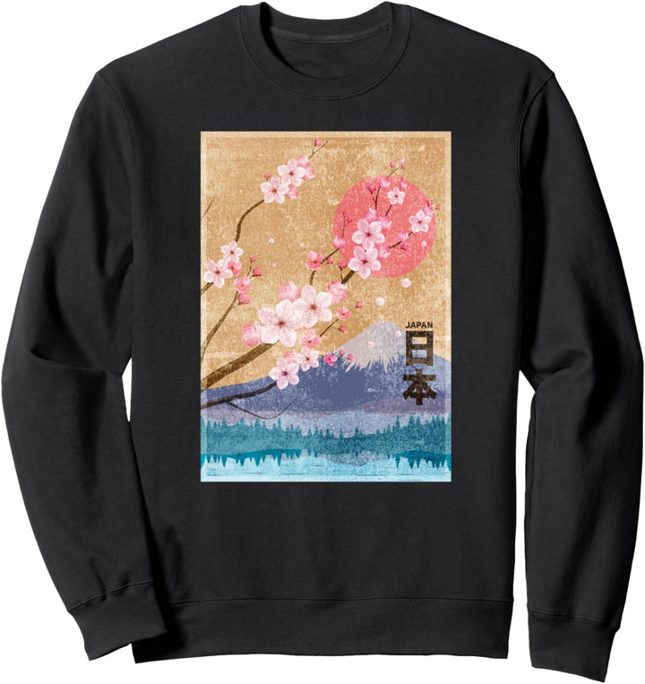 Cherry Blossom Shirt Japanisches Berg Fuji Woodblock Art Japan Sweatshirt
