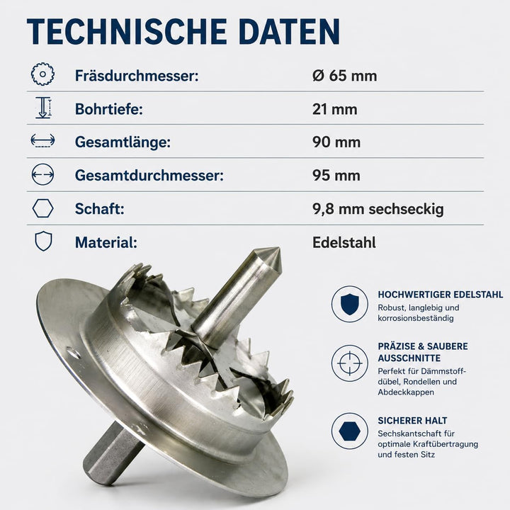 1000 Stück Steinwolle Rondellen Ø 65 x 20 mm mit Edelstahl Fräser – WDVS Dämmstoffscheiben für ETICS