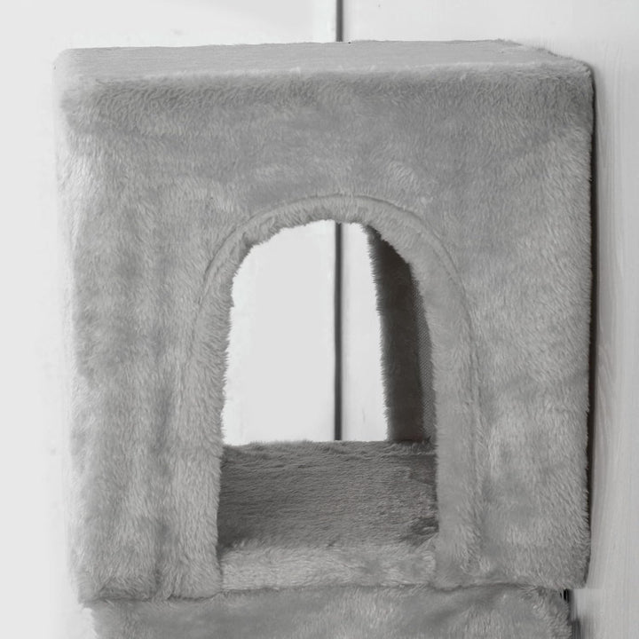 PawHut Kletterwand Katzen, 6-teilig Katzenkletterwand Set, Katzen Wandelemente mit Katzenhaus, Hänge