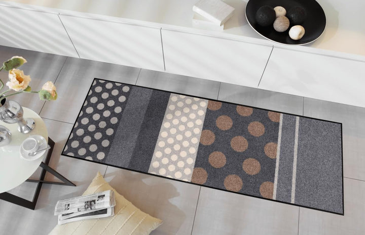 Salonloewe Fussmatte waschbar Glamour Dots grau 60x180 cm Sauberlaufmatte Wohn-Teppich Läufer Design