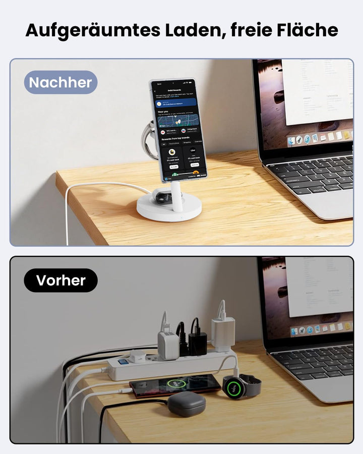 JoyGeek Magnetisch Induktive Ladestation für Samsung 4 in 1, Qi2.2 25W Fast Mag-Safe Ladegerät für G