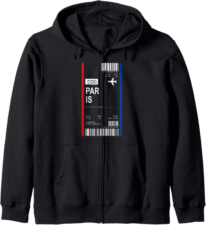 Bordkarte Flugticket Paris CDG Flughafen Passagier Fluggast Kapuzenjacke