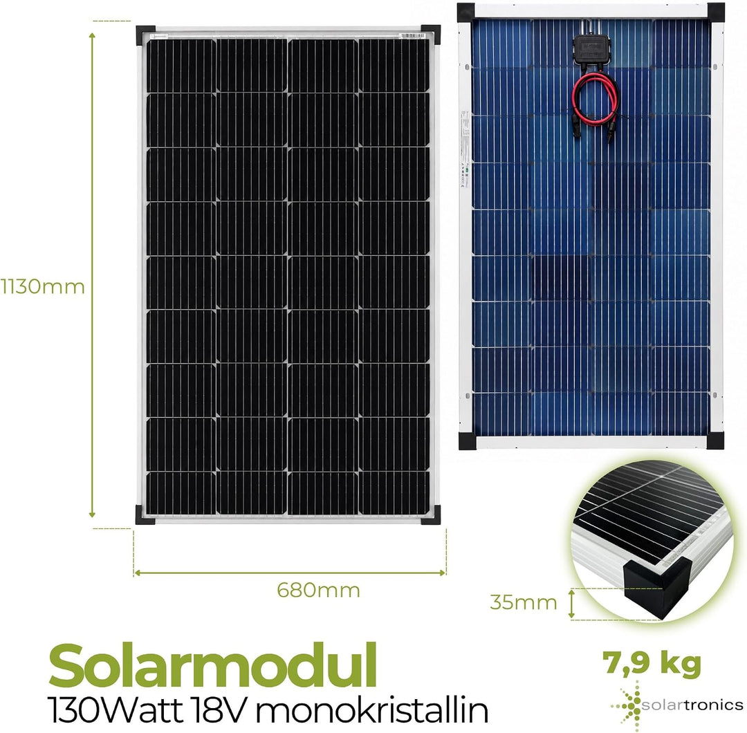 solartronics Solarmodul 130 Watt Mono Solarpanel Solarzelle Photovoltaik 90646 Single, Single