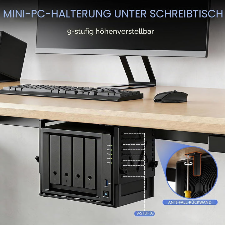 Mini-PC-Halterung für unter den Schreibtisch, höhen- und breitenverstellbare CPU/NAS-Halterung für M